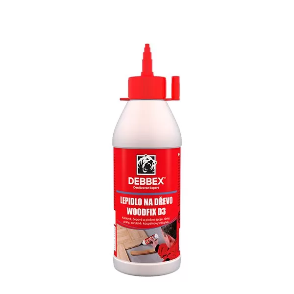 Lepidlo na dřevo WOODFIX D3 250 g dóza bílá, po vytvrzení transparentní Debbex