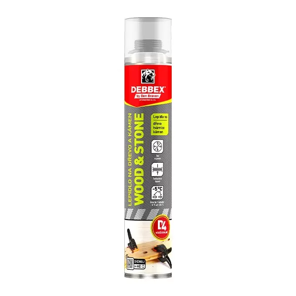 Lepidlo na dřevo a kámen WOOD &amp; STONE 750 ml pistolová dóza bílá Debbex