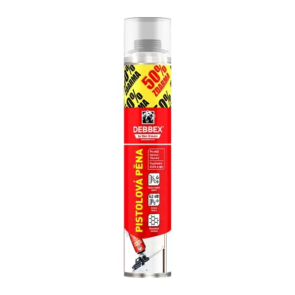 Pistolová pěna 750 ml pistolová dóza žlutá Debbex