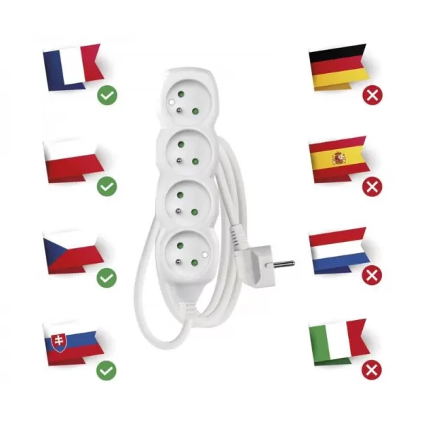 Kabel prodlužovací 4 zásuvky 3m EMOS P0413, PVC, 230V 1 mm2