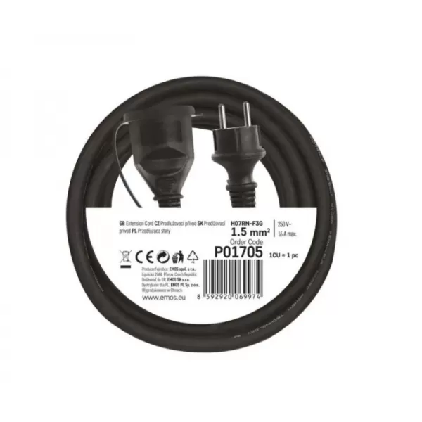 Kabel prodlužovací 5m EMOS P01705 guma-neopren, 230V 1,5mm2