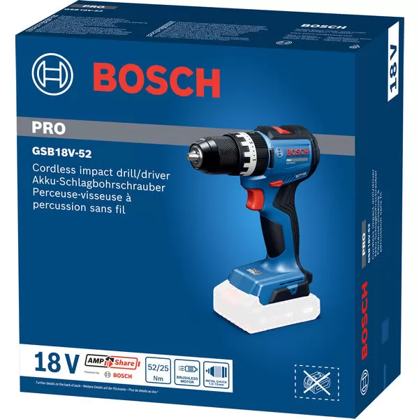 Aku vrtačka s příklepem Bosch GSB 18V-52 Professional, solo, L-Boxx 136 06019S0121