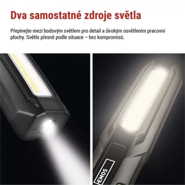 Nabíjecí svítilna EMOS P4546, 500 lm, 2000 mAh, COB LED+LED