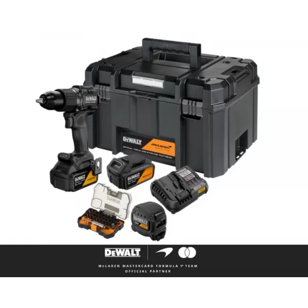 Aku příklepová vrtačka DeWALT DCD86MP2KT McLaren 2 x 5.0 ah + 32dílná sada bitů dt70901t + svinovací