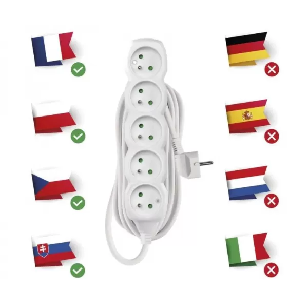 Kabel prodlužovací 5 zásuvky 7m EMOS P0517, PVC, 230V 1 mm2