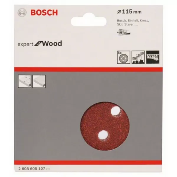 Brusné papíry pro excentrické brusky, 8 otvorů Bosch /bal.5ks/, Expert for Wood